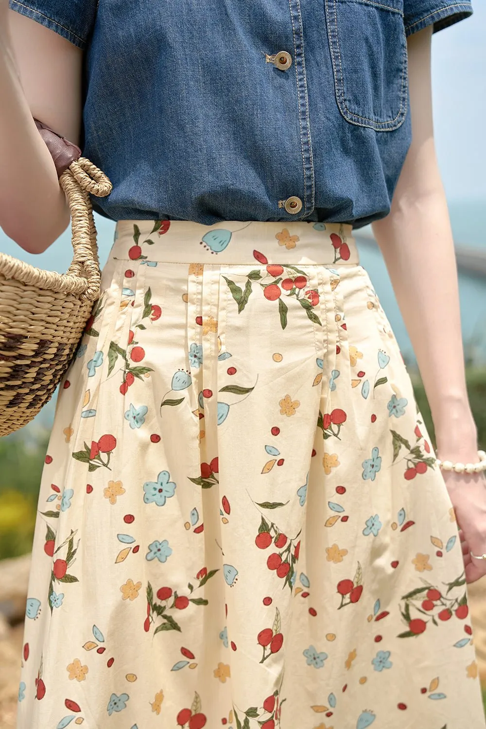 100%Cotton Floral Maxi Skirt for Women