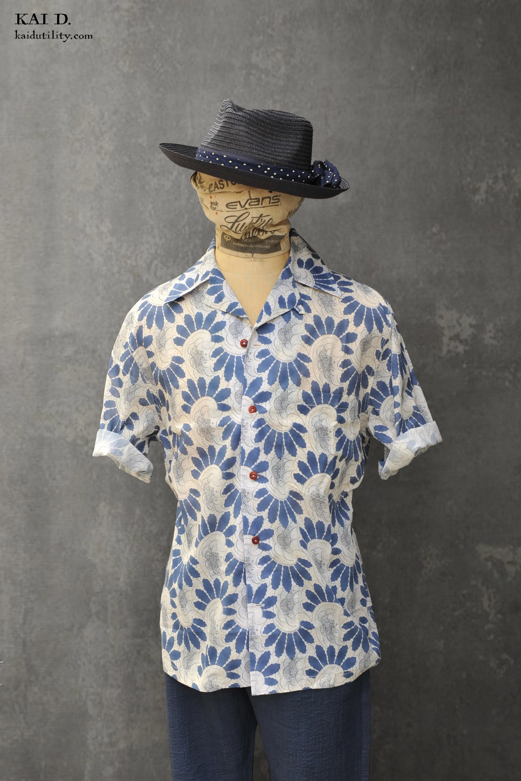 50s Short Sleeve Shirt - Japanese Stamps - L