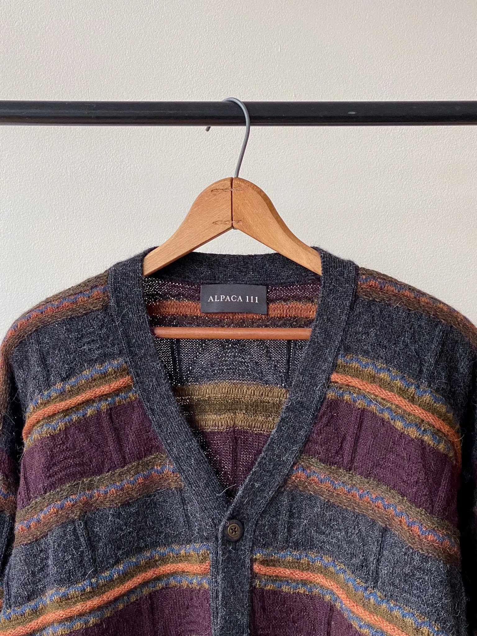 Alpaca Knit Textured Striped Cardigan—[M/L]