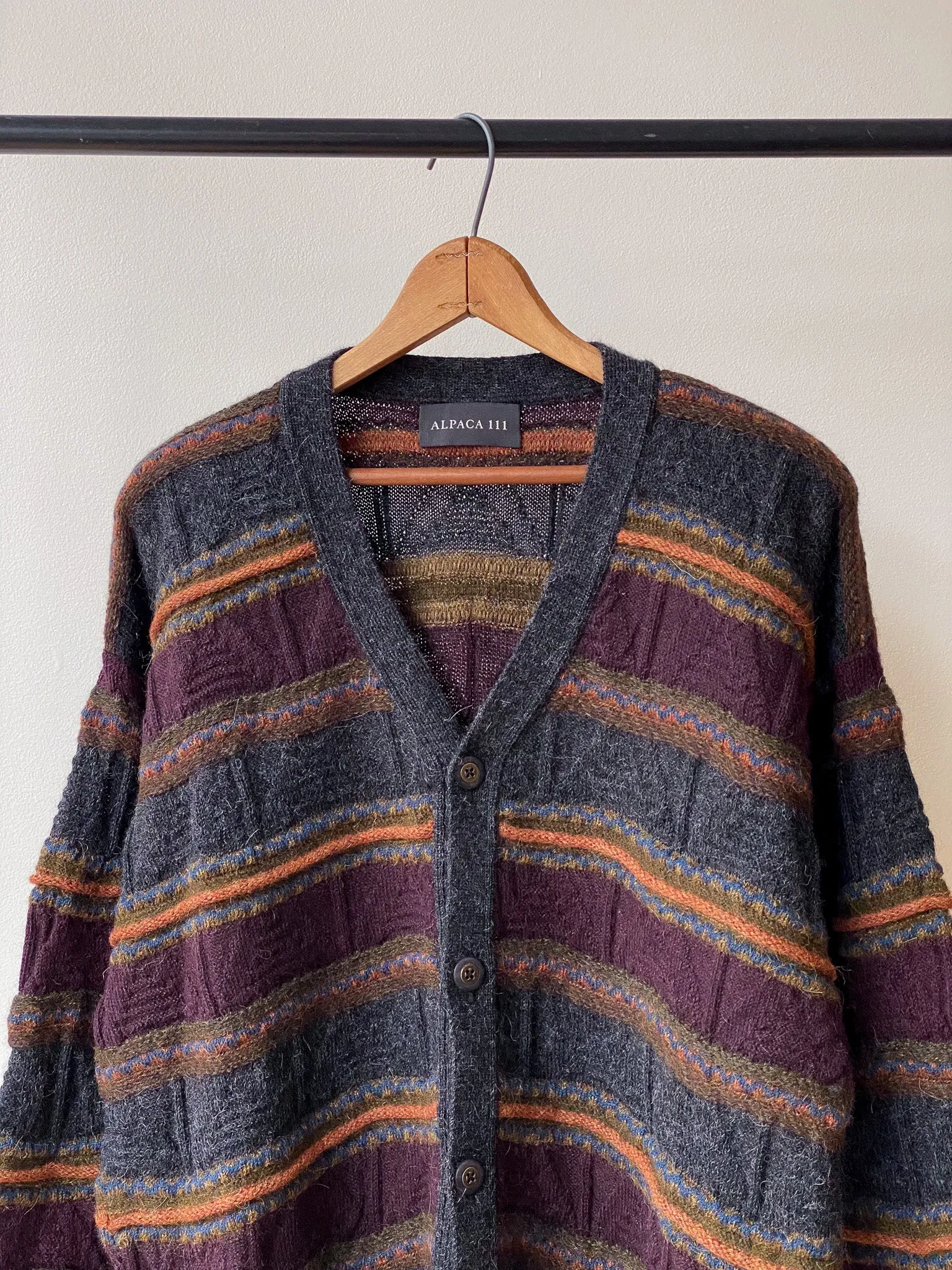 Alpaca Knit Textured Striped Cardigan—[M/L]