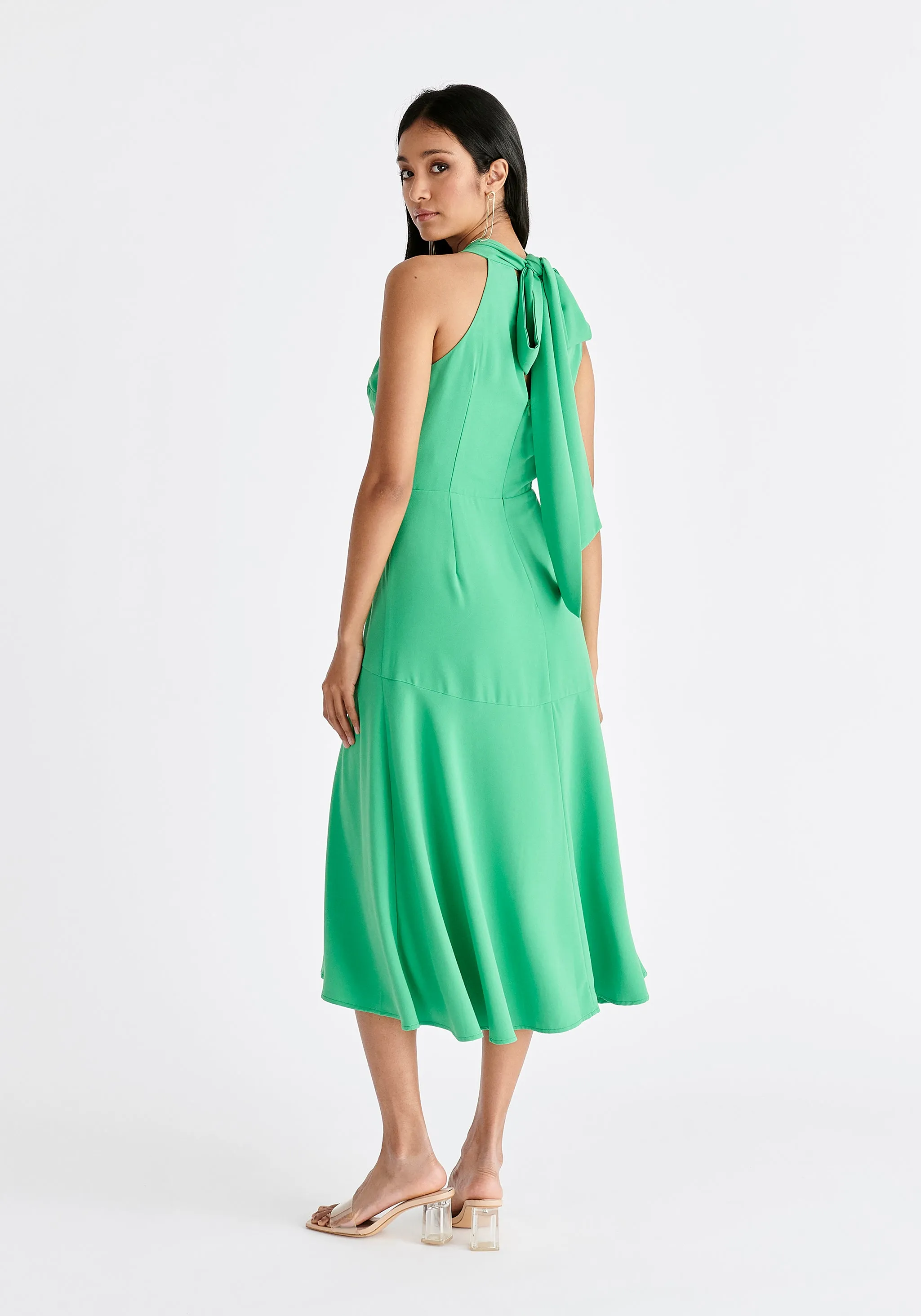 Asymmetric Neck Midi Dress