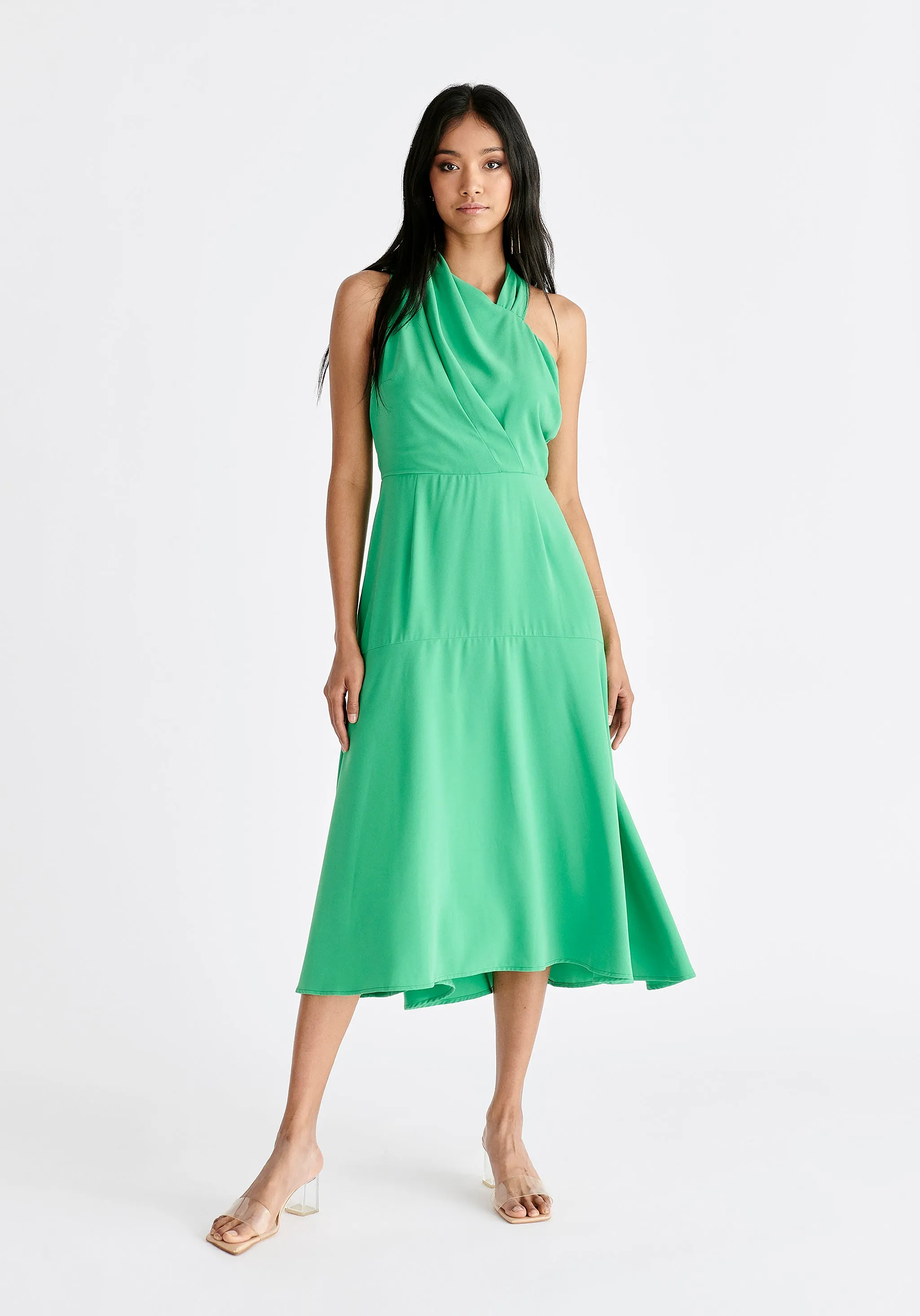 Asymmetric Neck Midi Dress