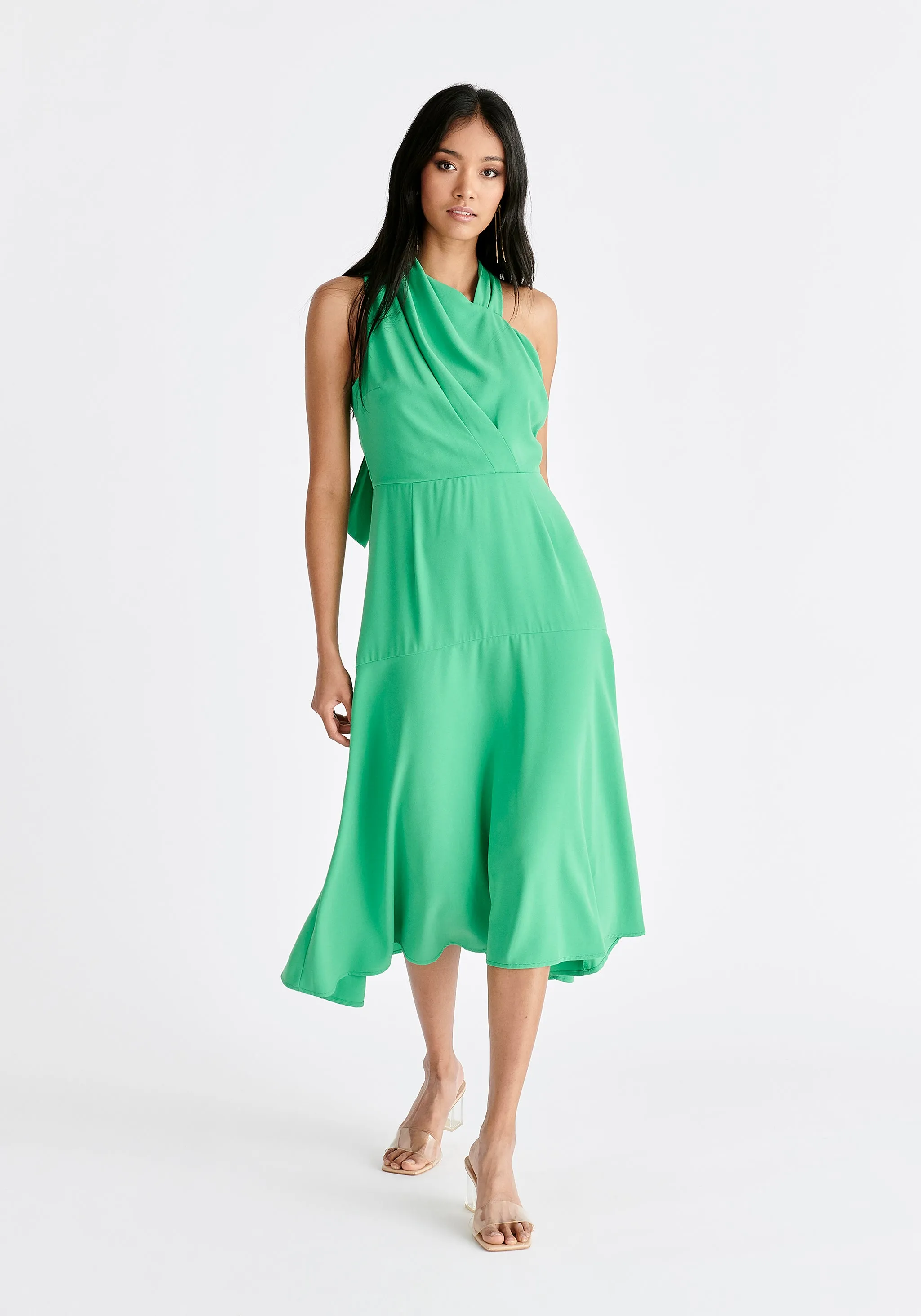 Asymmetric Neck Midi Dress