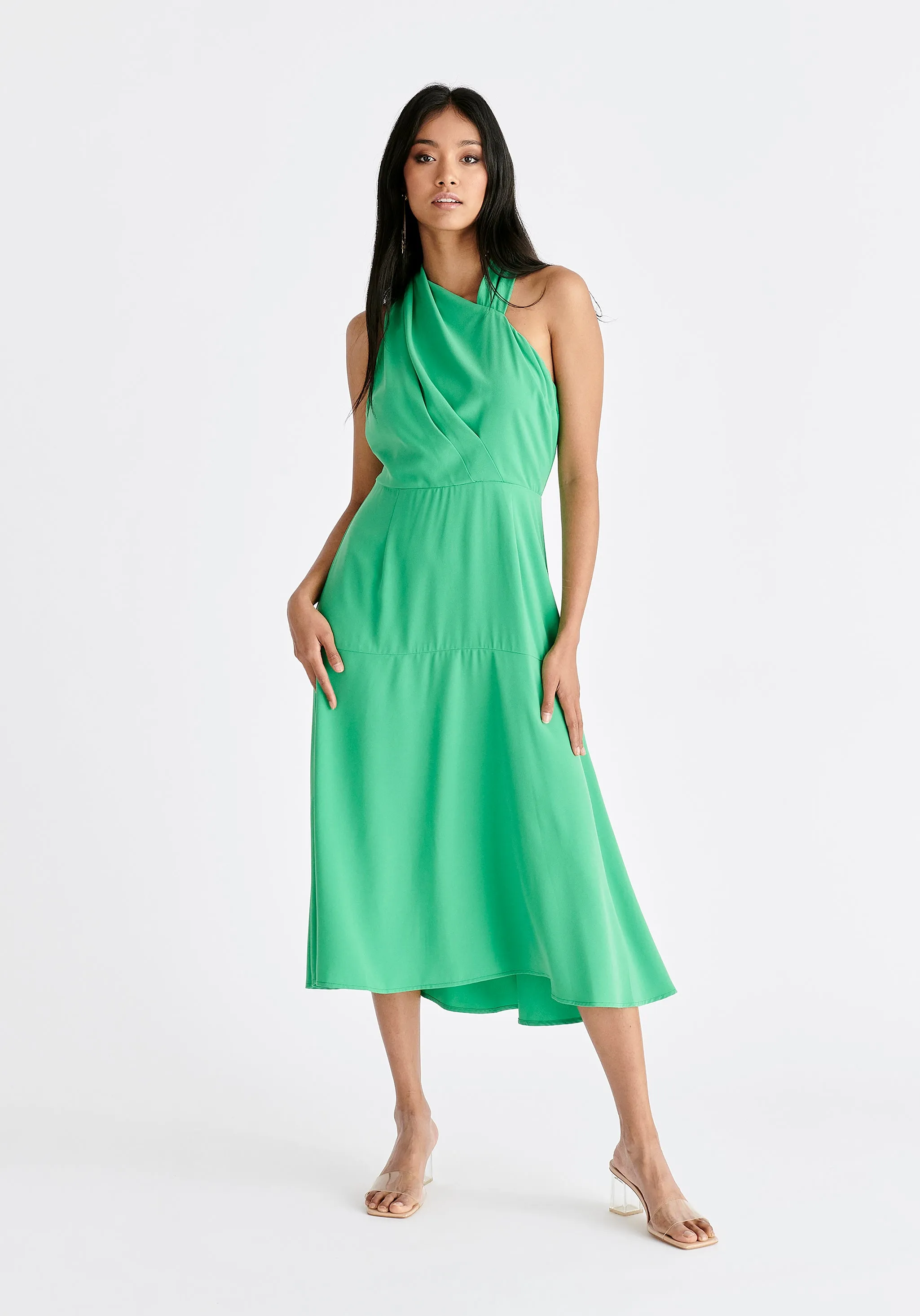 Asymmetric Neck Midi Dress