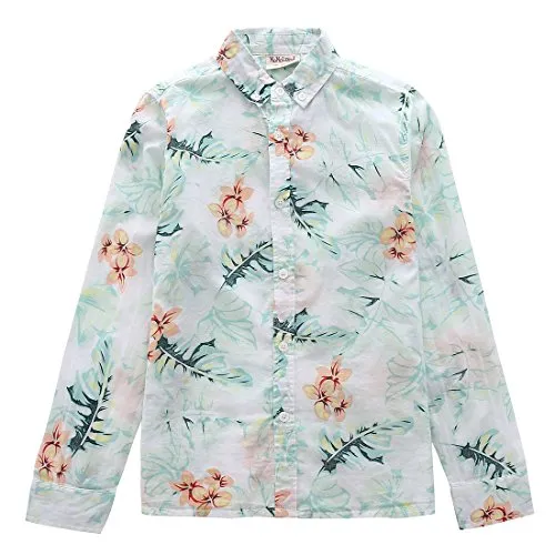 Big Boy Long Sleeve Light Poplin Green Floral Print Shirt