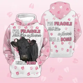 Black Angus Hoodie, I'm Fragile Not Like A Flower Like A Bomb 3D Hoodie, Women Farm Hoodie