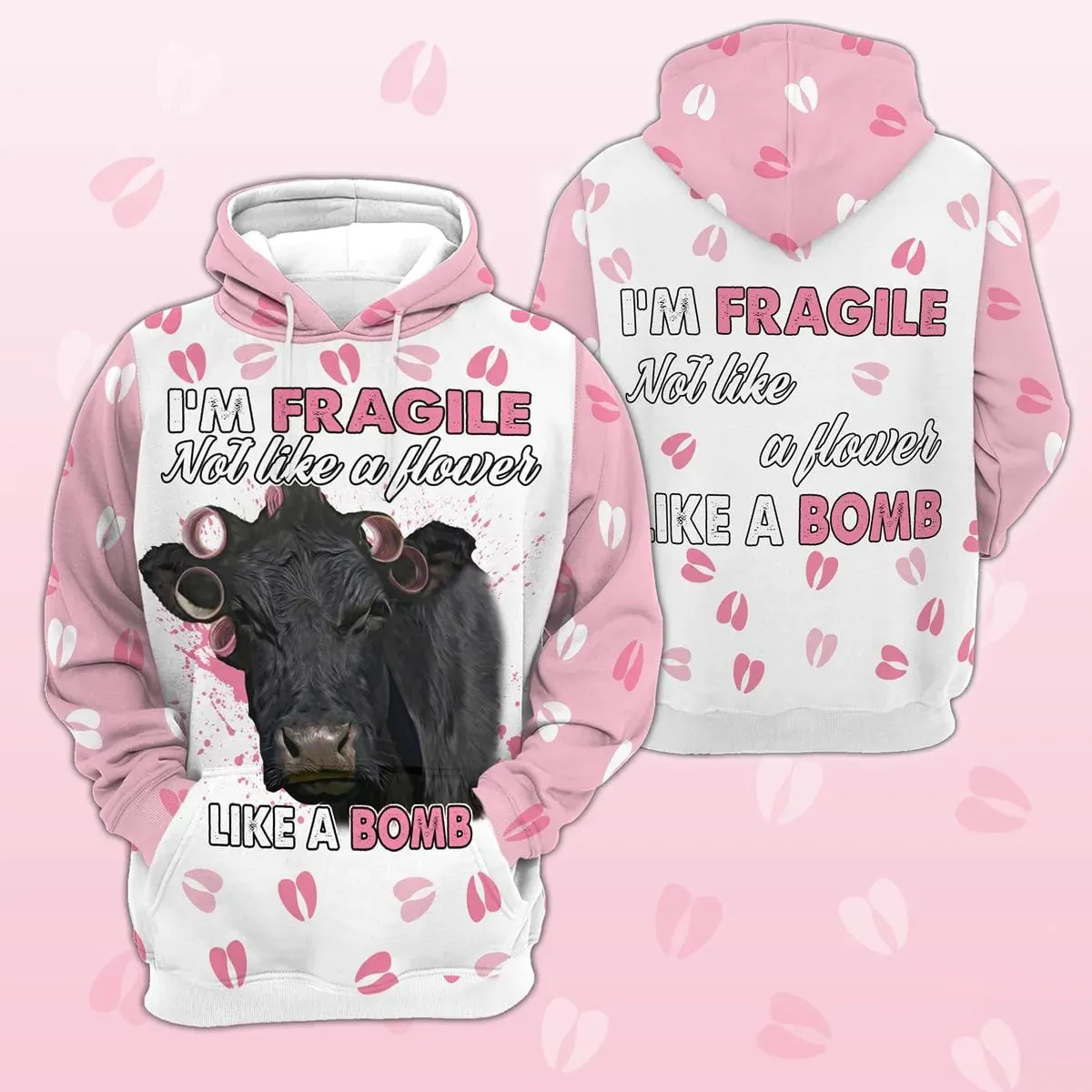 Black Angus Hoodie, I'm Fragile Not Like A Flower Like A Bomb 3D Hoodie, Women Farm Hoodie