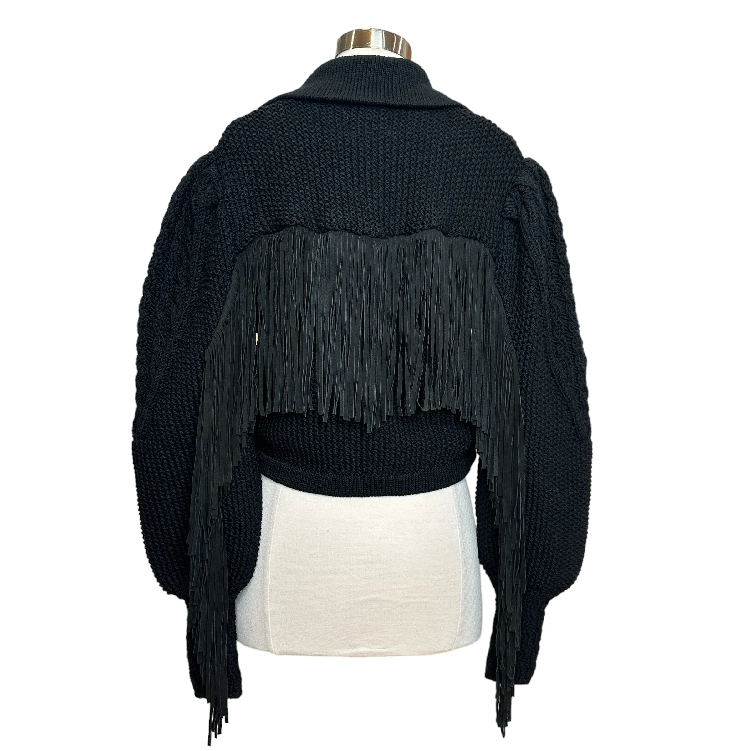 Black Fringed Cardigan - S