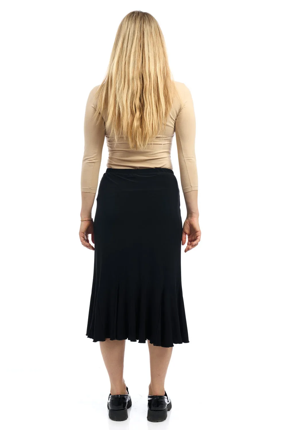 Black Panel Pleated Flary Midi A-Line Skirt 'Bali'