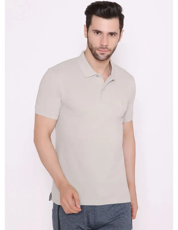 Bodyactive Solid Casual Half Sleeve Cotton Rich Pique Polo T-Shirt for Men -TS50-GREY