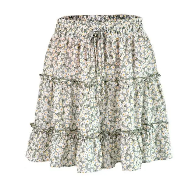 Bohe High Waist Ruffled Floral Print Beach Short