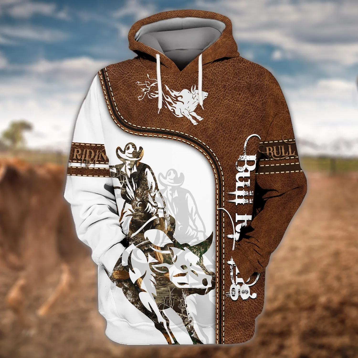 BULL RIDING White and Leather 3D Full Printed Sweatshirt Hoodie Christmas Shirt