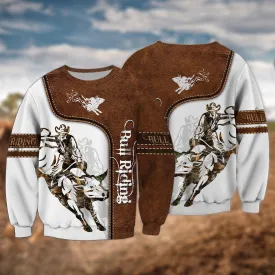 BULL RIDING White and Leather 3D Full Printed Sweatshirt Hoodie Christmas Shirt