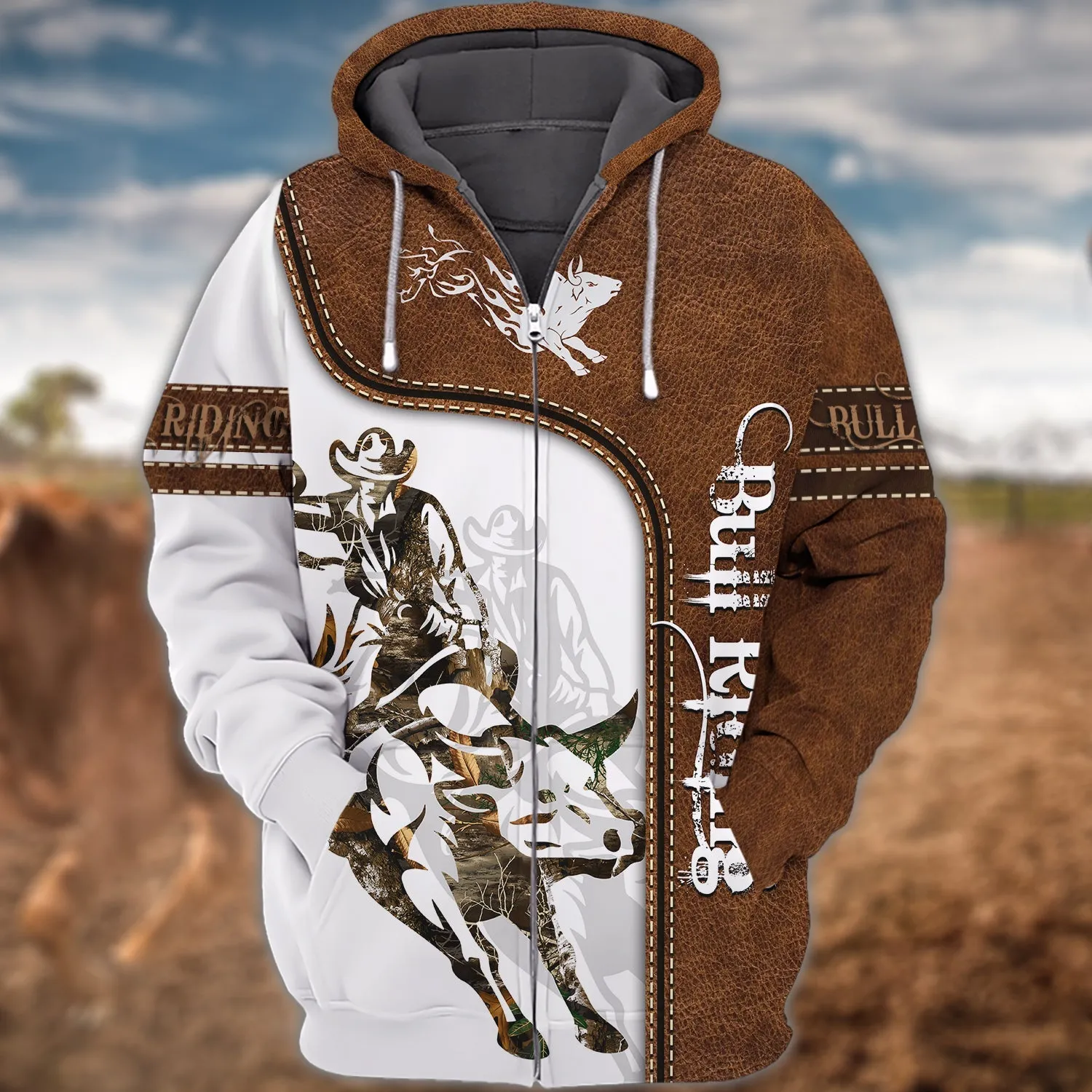 BULL RIDING White and Leather 3D Full Printed Sweatshirt Hoodie Christmas Shirt