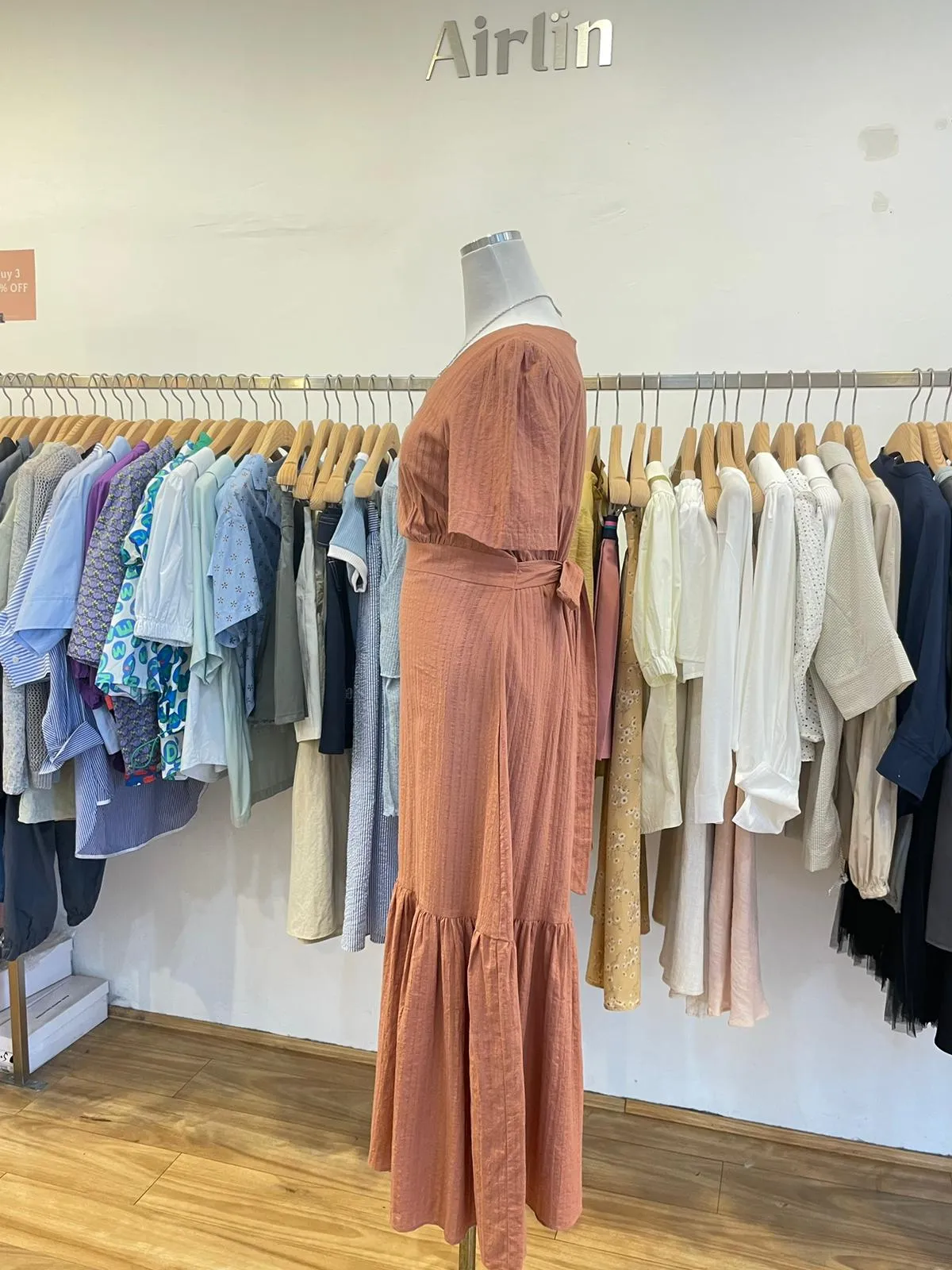 Burnt orange fitted waist dress