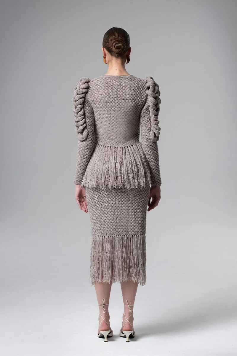 CARDIGAN WITH FRINGES IN GRAY