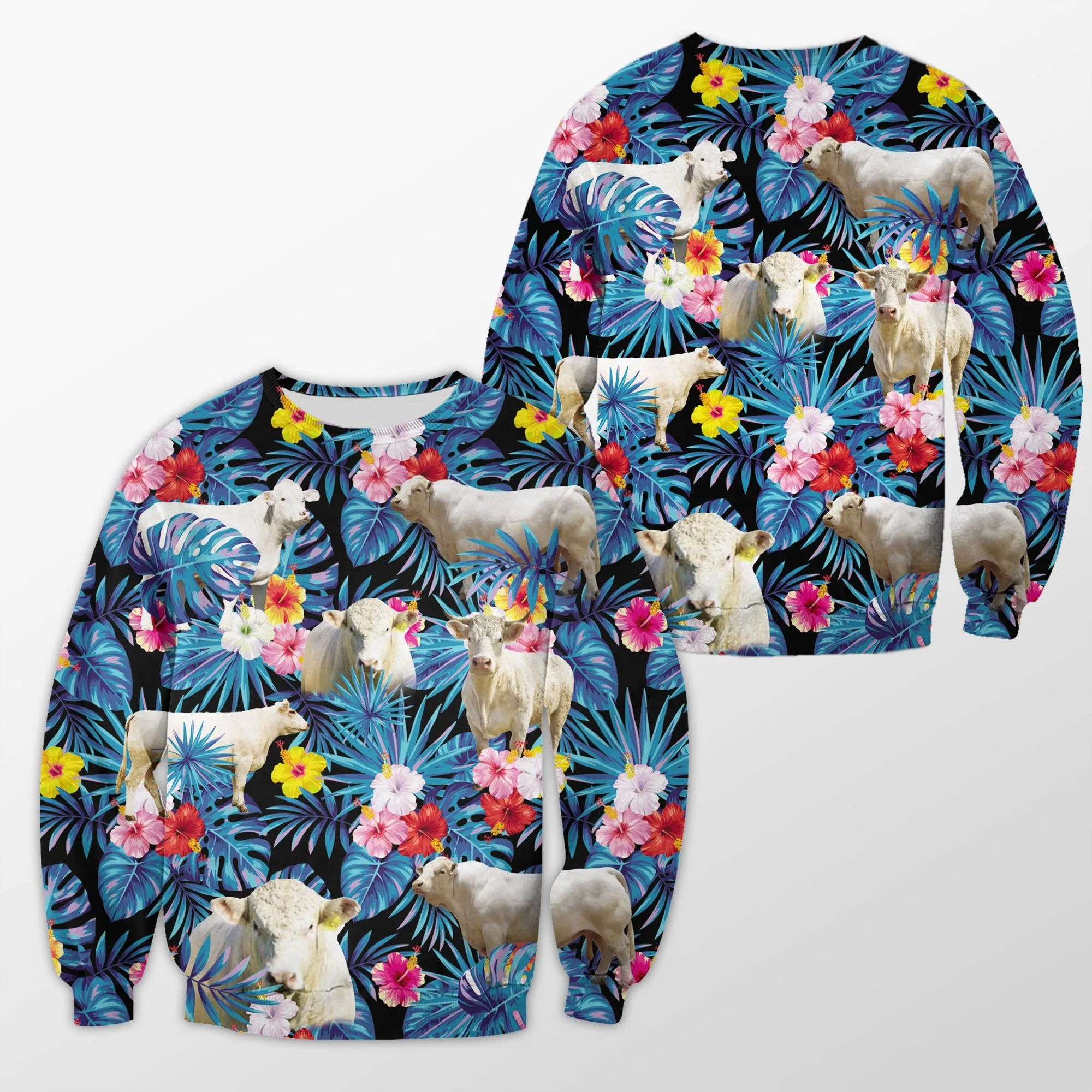 Charolais Tropical Flower Tribal 3D Crewneck Christmas Sweatshirt