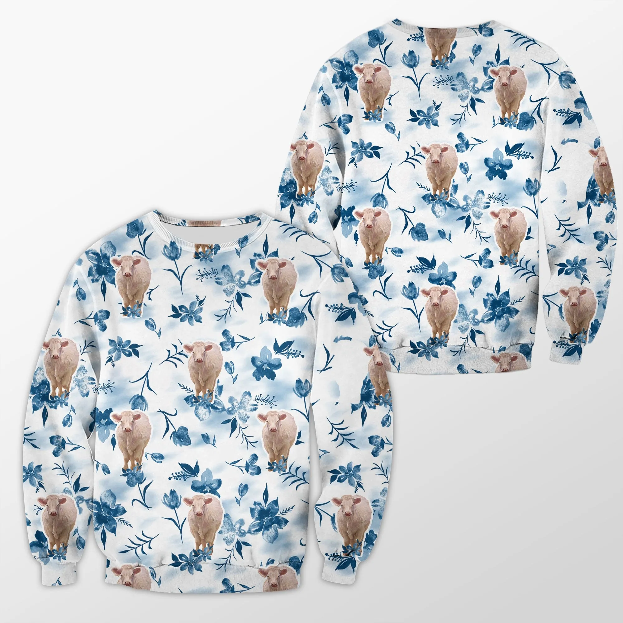 Charolais Tropical Flower Tribal 3D Crewneck Christmas Sweatshirt