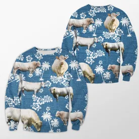 Charolais Tropical Flower Tribal 3D Crewneck Christmas Sweatshirt