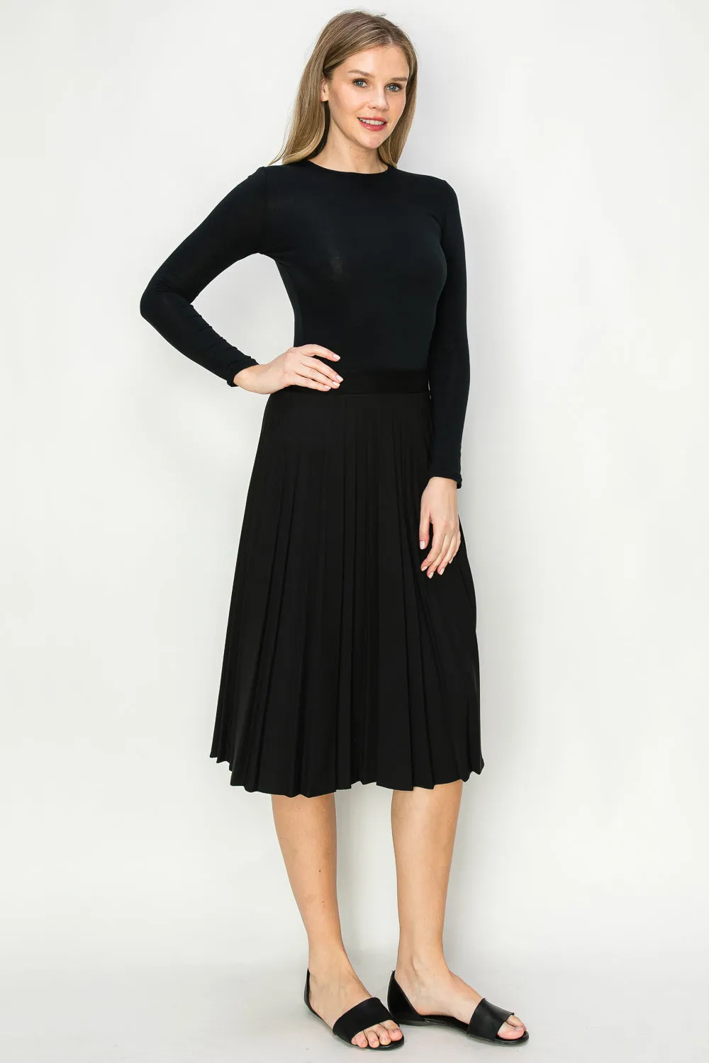 Chavy Elastic Waist Combo Pleated Skirt