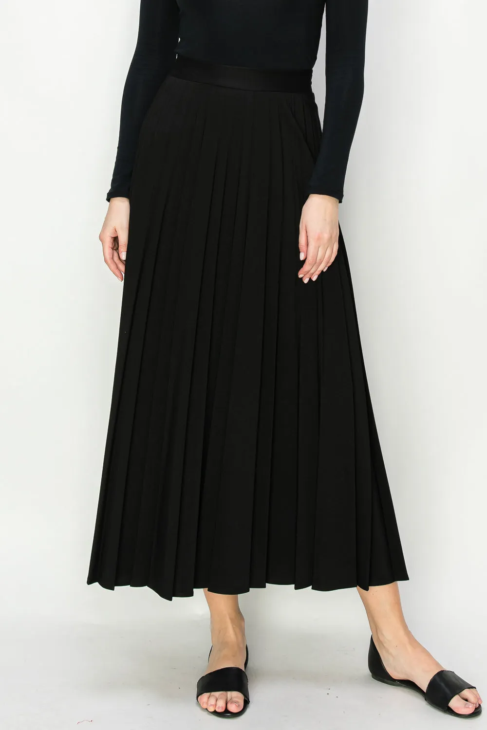 Chavy Elastic Waist Combo Pleated Skirt