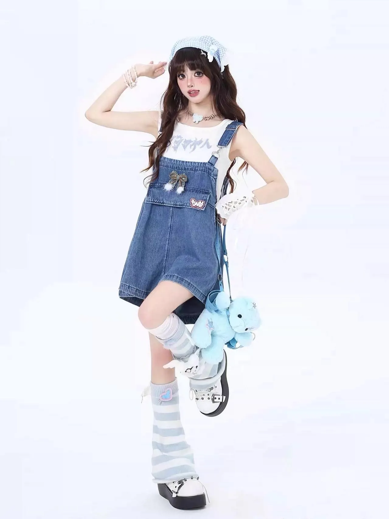 Crazygirl Kawaii Loose Young Girls Denim Overall