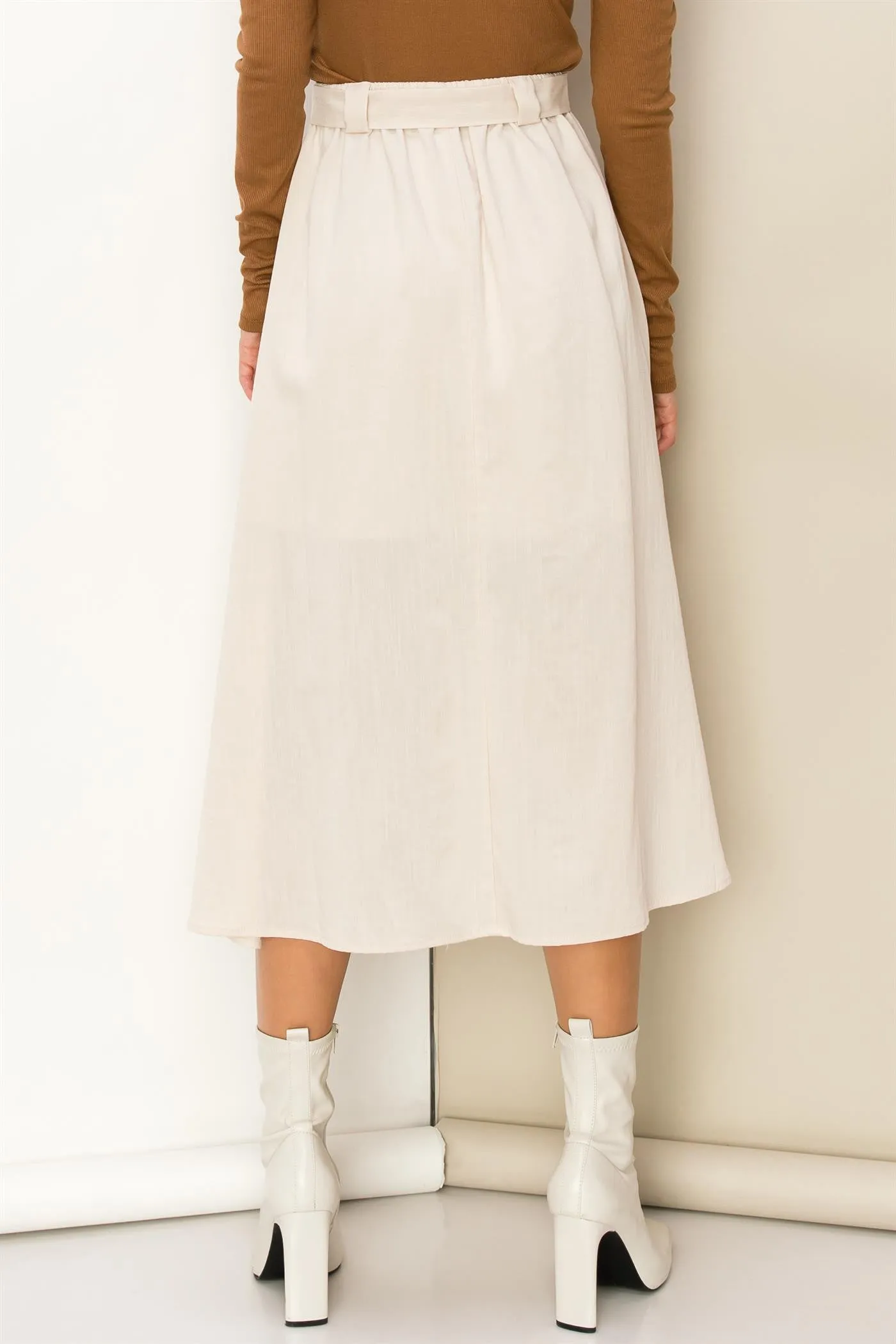 Cream Modern Moves Button-Front High-Low Midi Skirt