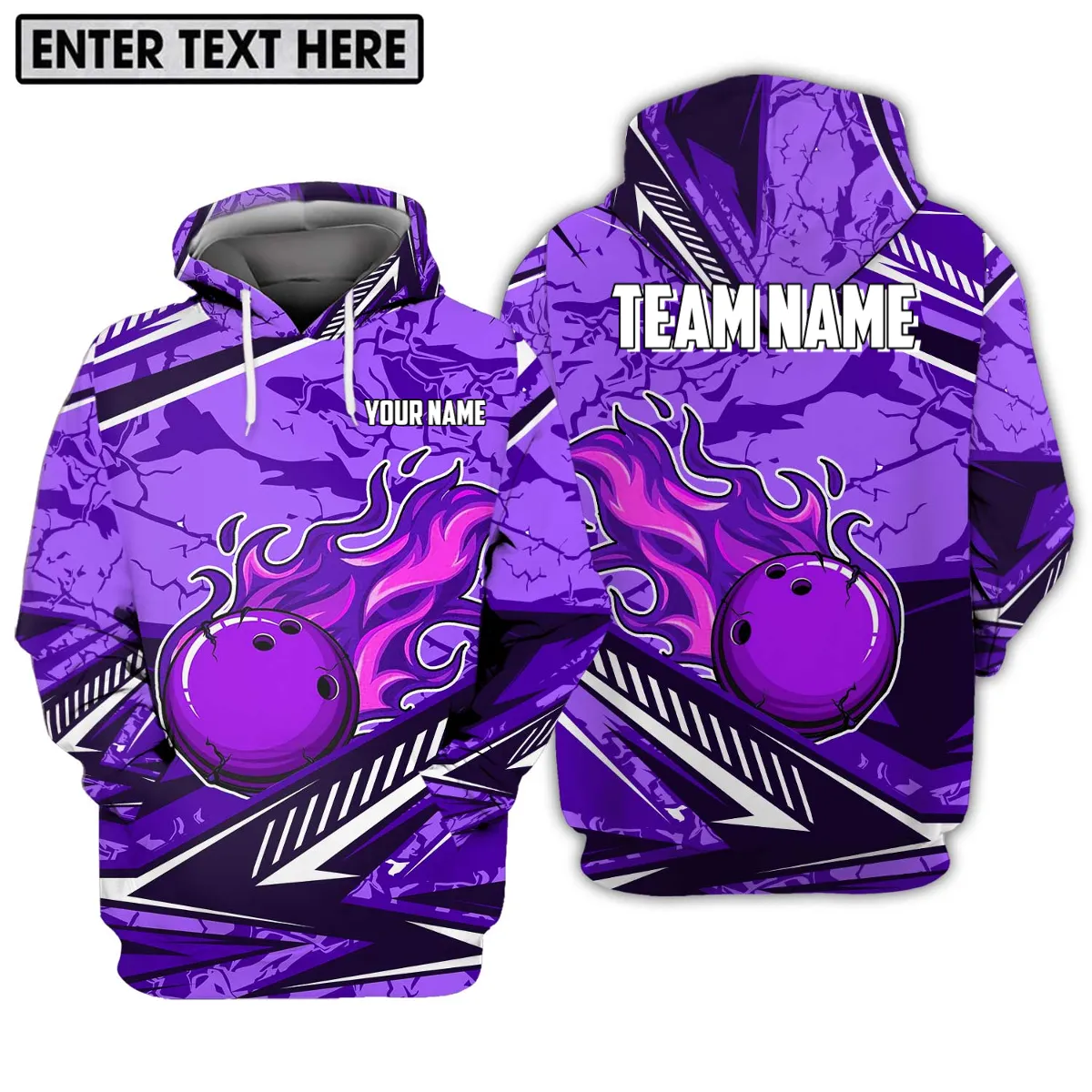 Custom Name And Team Name Sweatshirt Shirt, Purple Fire Bowling Ball Player 3D Christmas Shirt