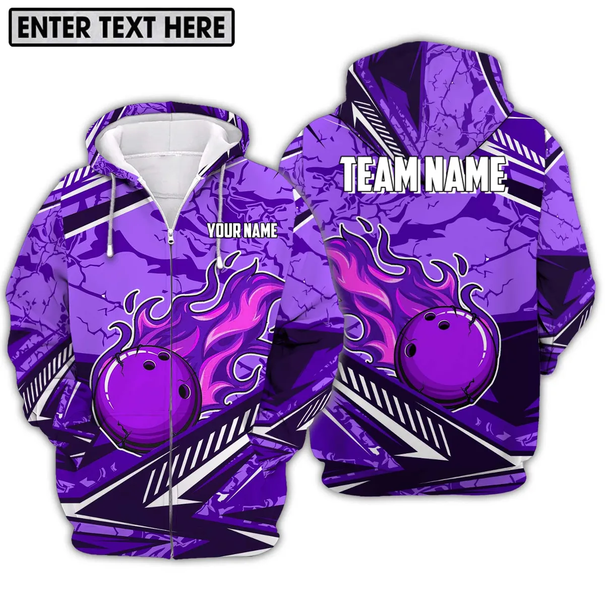 Custom Name And Team Name Sweatshirt Shirt, Purple Fire Bowling Ball Player 3D Christmas Shirt