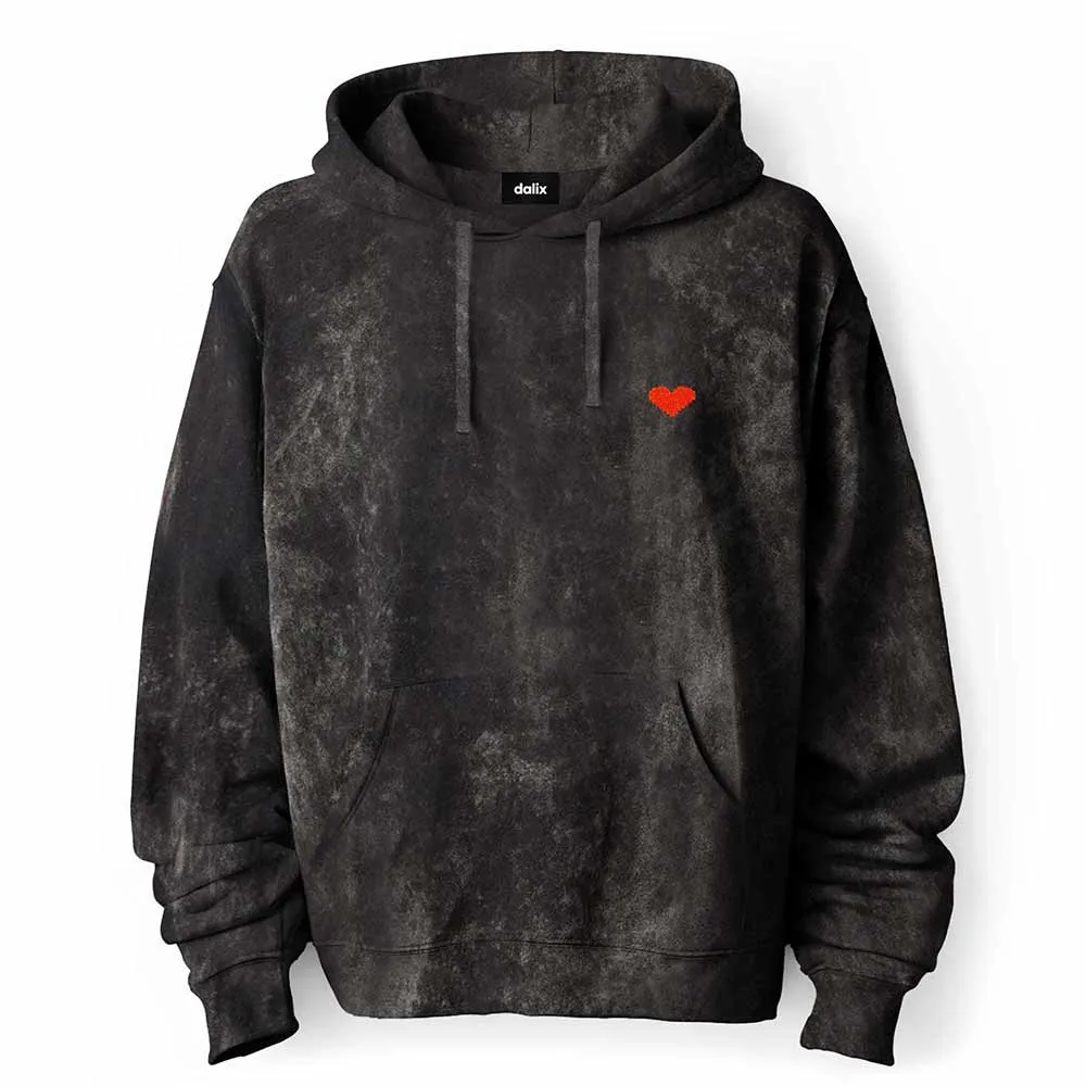 Dalix Pixel Heart Mineral Wash Hoodie