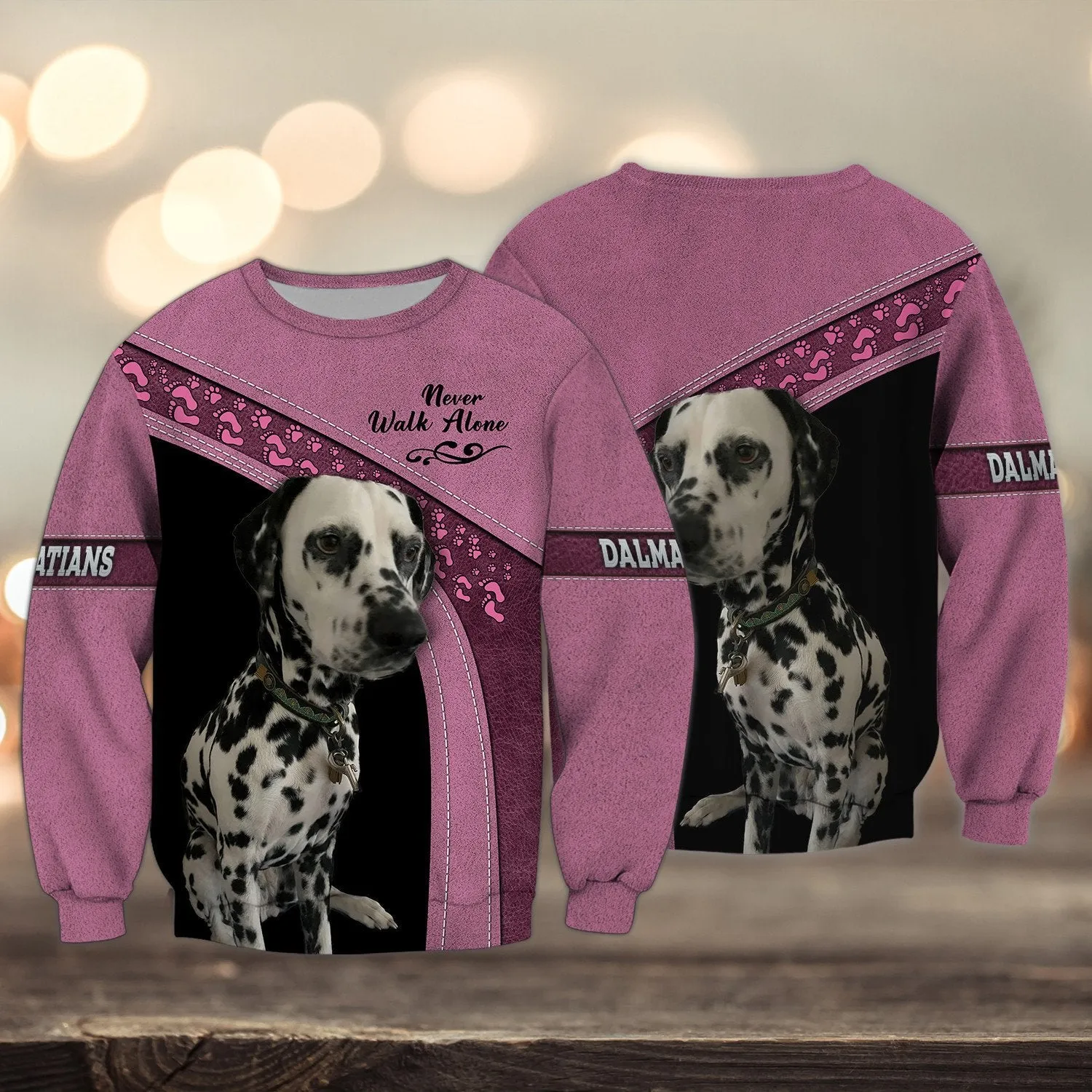 Dalmatian Love Pink Never Walk Alone Christmas 3D Full Print Sweatshirt