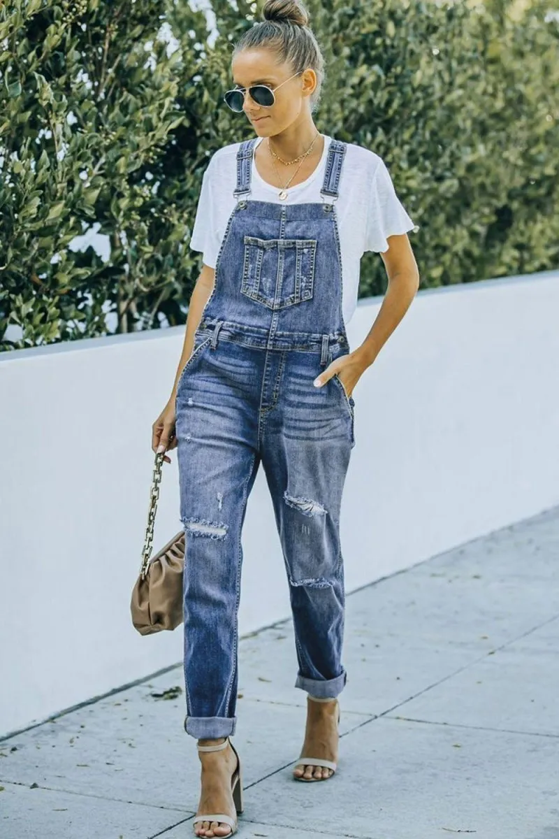 Danny Distressed Denim Overalls