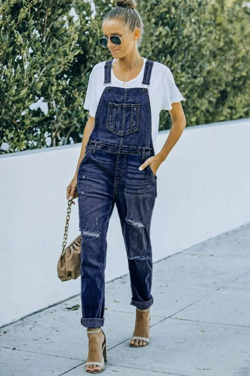 Danny Distressed Denim Overalls