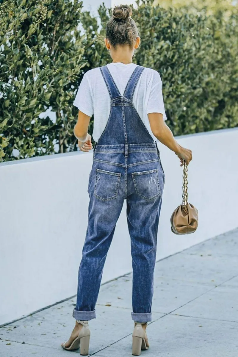 Danny Distressed Denim Overalls