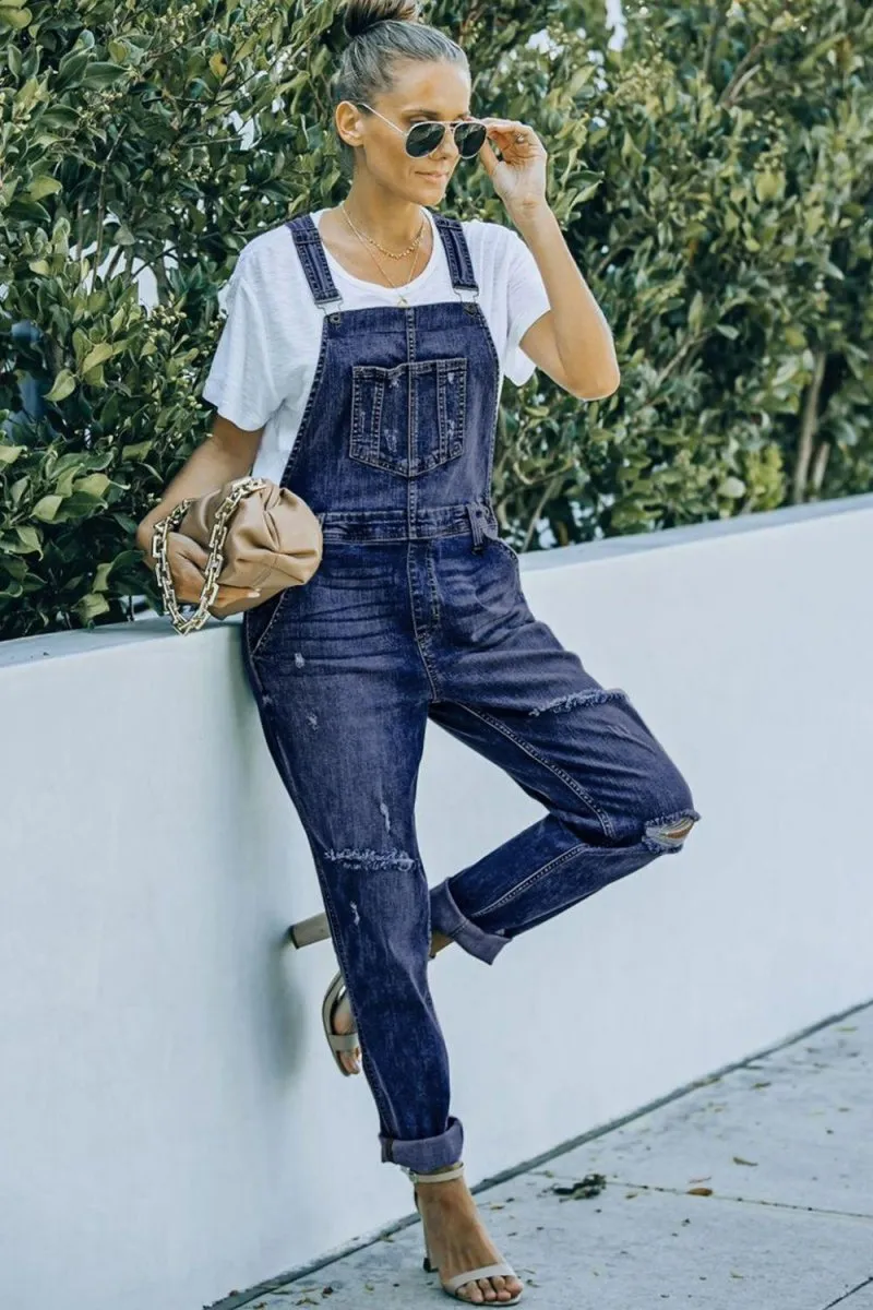 Danny Distressed Denim Overalls