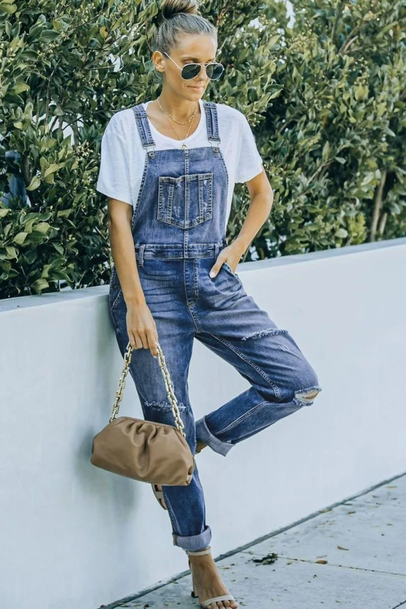 Danny Distressed Denim Overalls