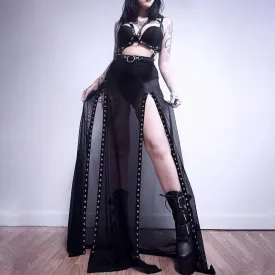 Dark Mesh See Through Long Skirt