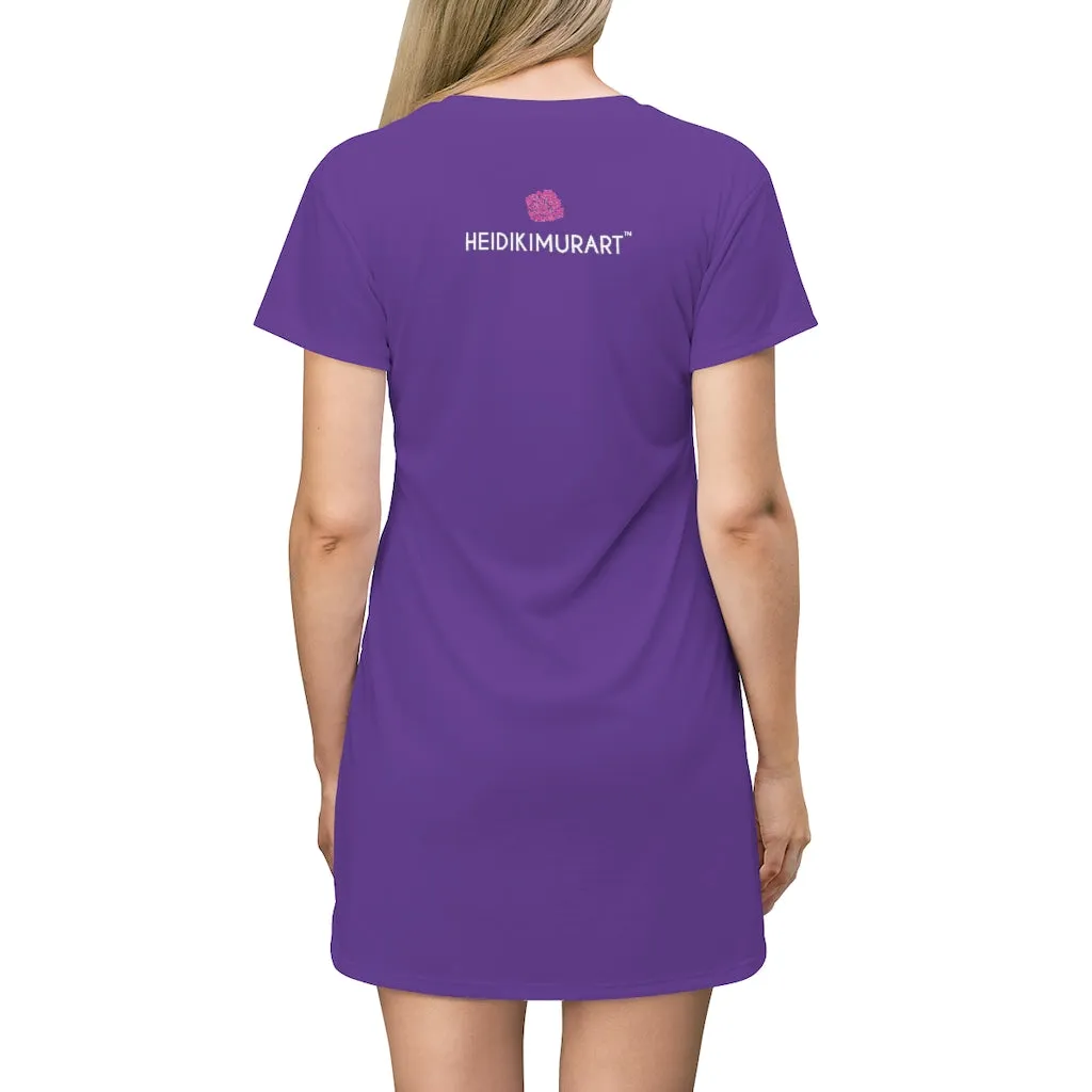 Dark Purple T-Shirt Dress, Solid Color Crewneck Long Tee Shirt Dress For Women - Made in USA