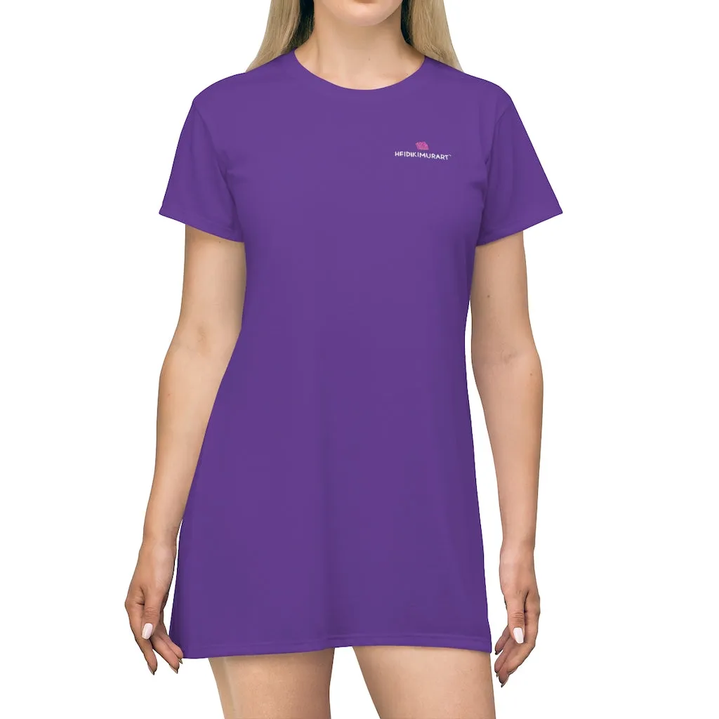 Dark Purple T-Shirt Dress, Solid Color Crewneck Long Tee Shirt Dress For Women - Made in USA