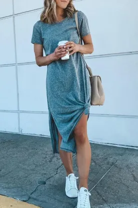 Dunnmall Casual Knot Grey Midi Dress