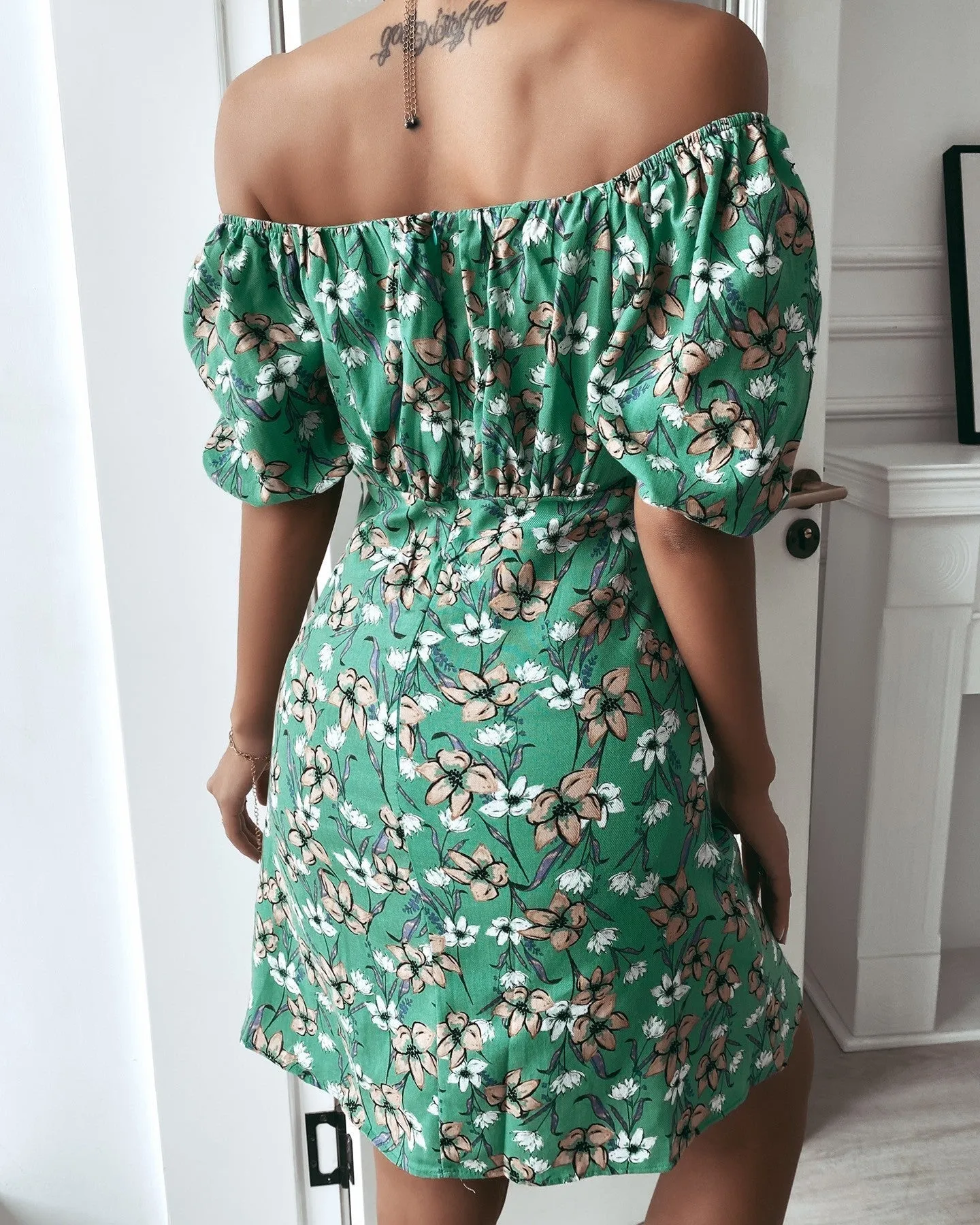 Dunnmall Off the Shoulder Floral Mini Dress