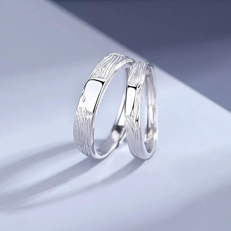 Engravable Half Hearts Couple Wedding Rings Set