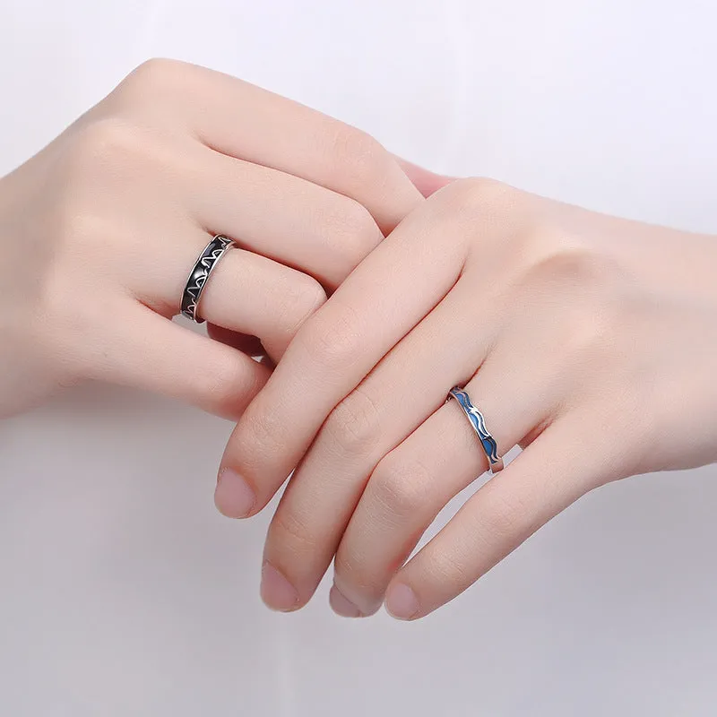 Engravable Ocean and Mountain Matching Pair Rings