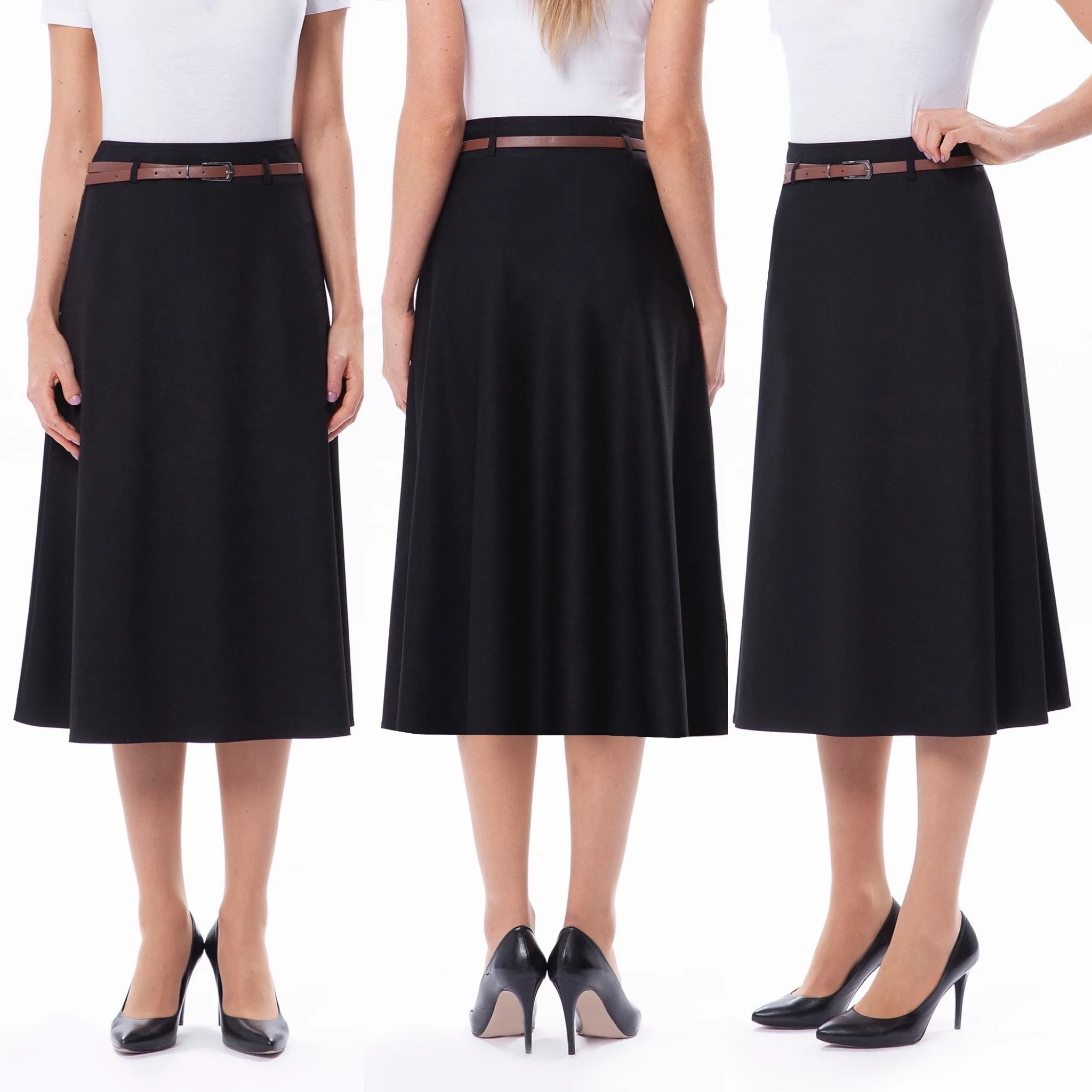 Flare Skirt Deep Waistband - Black