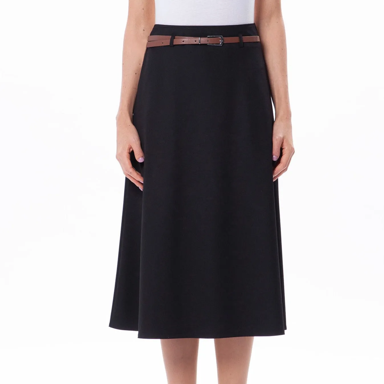 Flare Skirt Deep Waistband - Black