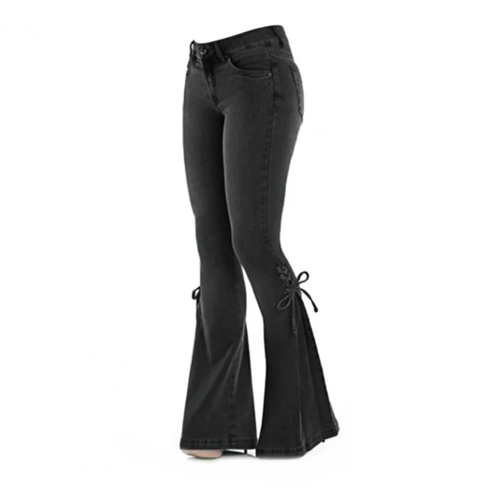 Funki Buys | Pants | Women's High Waist Tie Up Flared Jeans