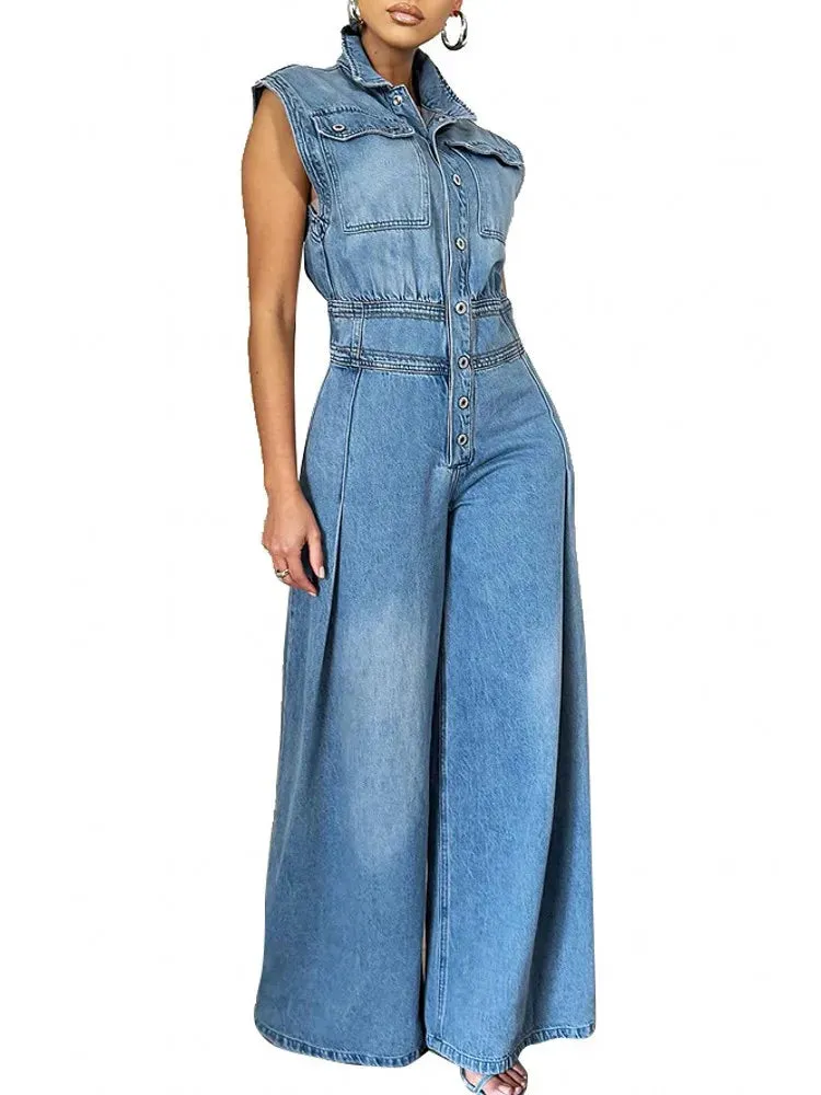 Girlary Denim Jumpsuit Women Loose Vintage Preppy Style Overalls Female Fashion Streetwear Chic Popular Harajuku