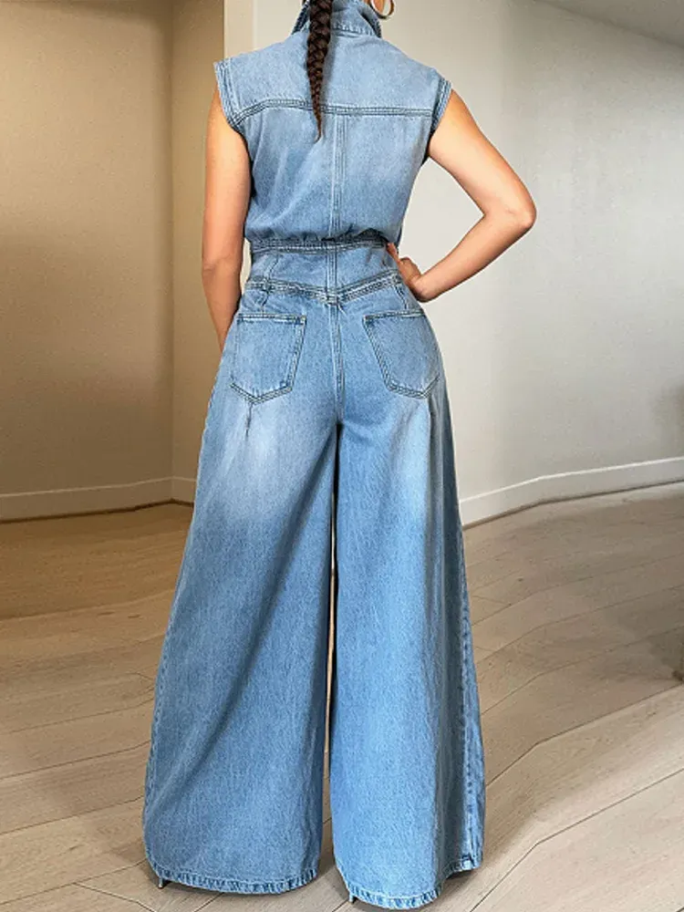 Girlary Denim Jumpsuit Women Loose Vintage Preppy Style Overalls Female Fashion Streetwear Chic Popular Harajuku