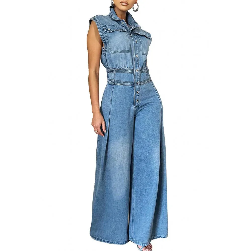 Girlary Denim Jumpsuit Women Loose Vintage Preppy Style Overalls Female Fashion Streetwear Chic Popular Harajuku