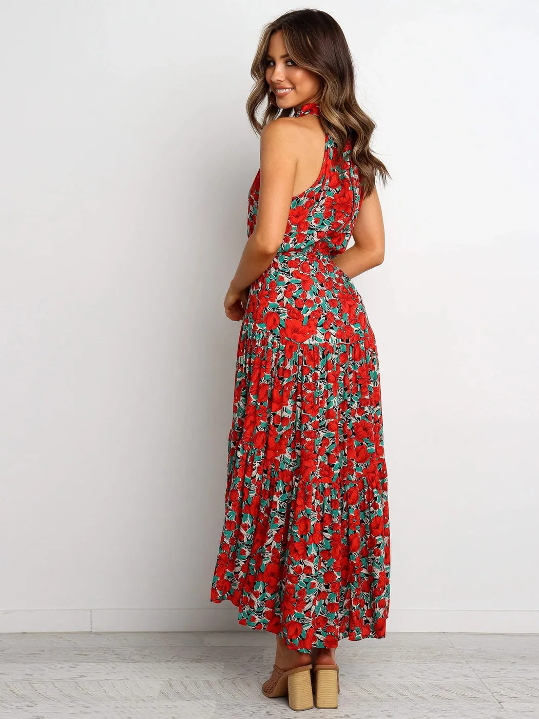 Halter Neck Ruffle Maxi Dress